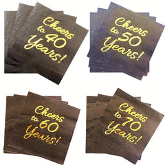 20pcs Golden Cheers Paper Napkins for Anniversary Cocktail Party