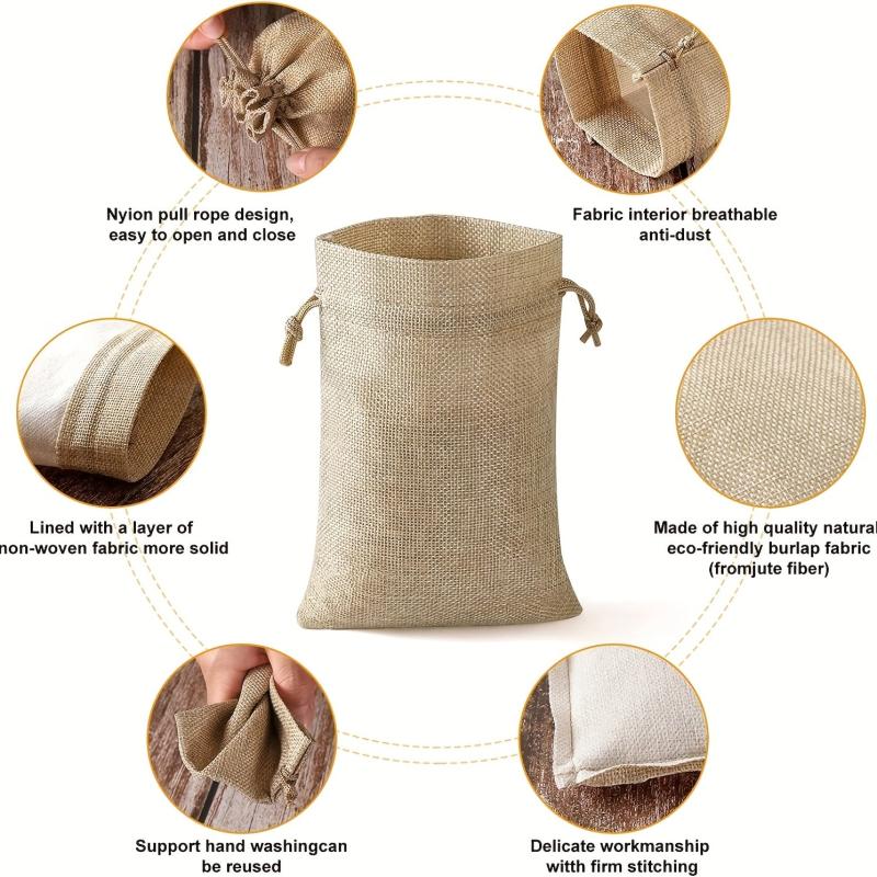 25pcs Burlap Gift Bags With Drawstring And Gift Tags String 4x6 Inch