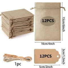 25pcs Burlap Gift Bags With Drawstring And Gift Tags String 4x6 Inch