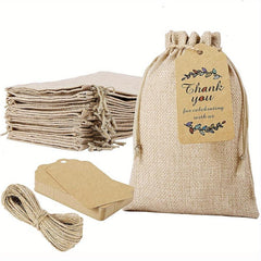 25pcs Burlap Gift Bags With Drawstring And Gift Tags String 4x6 Inch