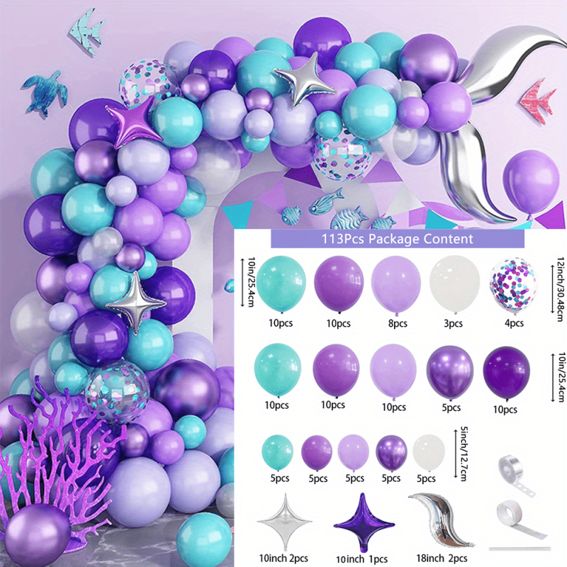 Mermaid Balloon Chain Purple Balloon Set Marine Theme Party Birthday Decoration