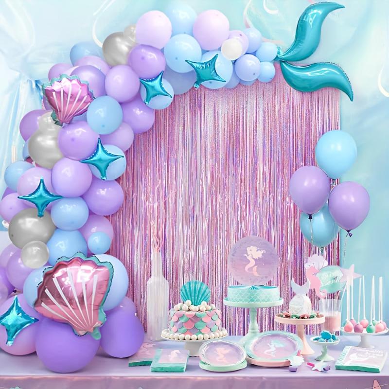 Mermaid Balloon Chain Purple Balloon Set Marine Theme Party Birthday Decoration
