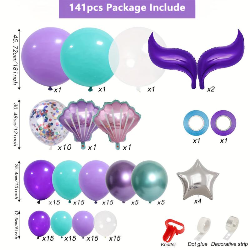 Mermaid Balloon Chain Purple Balloon Set Marine Theme Party Birthday Decoration
