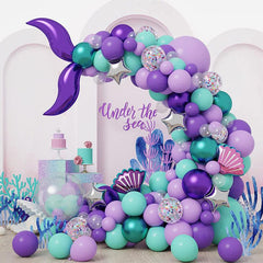 Mermaid Balloon Chain Purple Balloon Set Marine Theme Party Birthday Decoration
