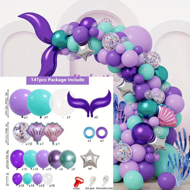 Mermaid Balloon Chain Purple Balloon Set Marine Theme Party Birthday Decoration