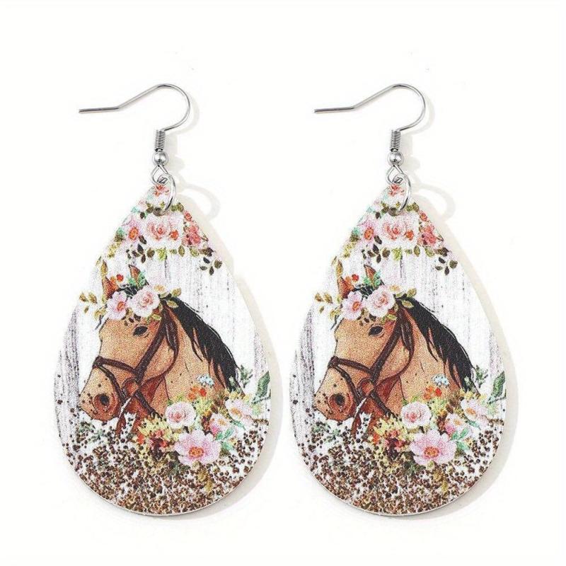 Highland Cow Leopard Earrings Psychedelic Mushroom Print Water Drop Dangle Earri