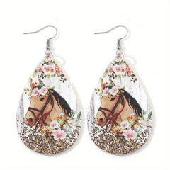 Highland Cow Leopard Earrings Psychedelic Mushroom Print Water Drop Dangle Earri