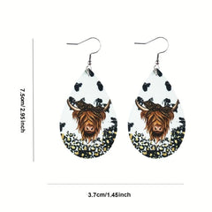 Highland Cow Leopard Earrings Psychedelic Mushroom Print Water Drop Dangle Earri