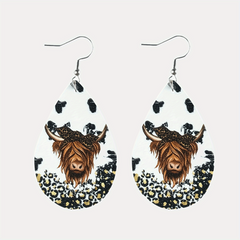 Highland Cow Leopard Earrings Psychedelic Mushroom Print Water Drop Dangle Earri