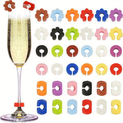 36pcs Silicone Drink Markers Wine Glass Charms for Bar Party Cocktails Martinis