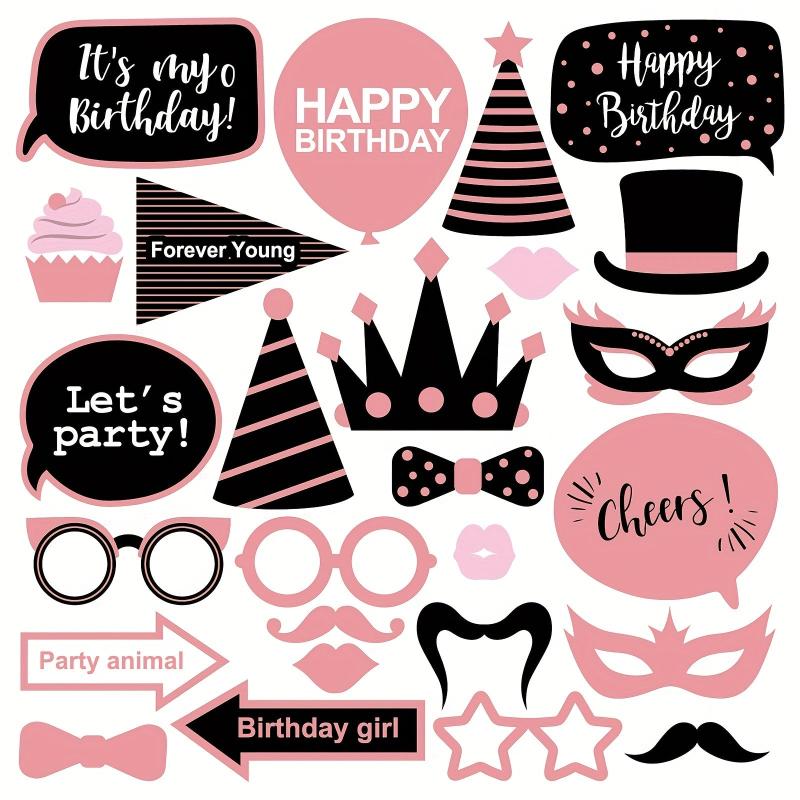 26pcs Golden Birthday Girl Photo Booth Props for Woman Party