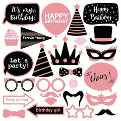 26pcs Golden Birthday Girl Photo Booth Props for Woman Party