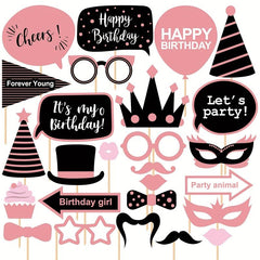 26pcs Golden Birthday Girl Photo Booth Props for Woman Party