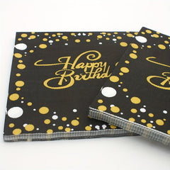 20pcs Golden Happy Birthday Pattern Napkins for Party Supplies