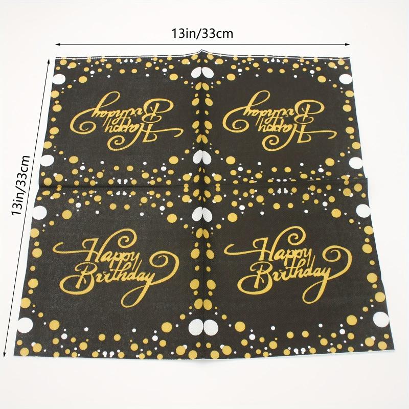 20pcs Golden Happy Birthday Pattern Napkins for Party Supplies
