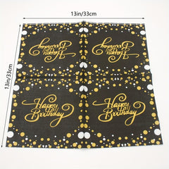 20pcs Golden Happy Birthday Pattern Napkins for Party Supplies