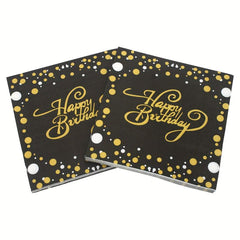 20pcs Golden Happy Birthday Pattern Napkins for Party Supplies