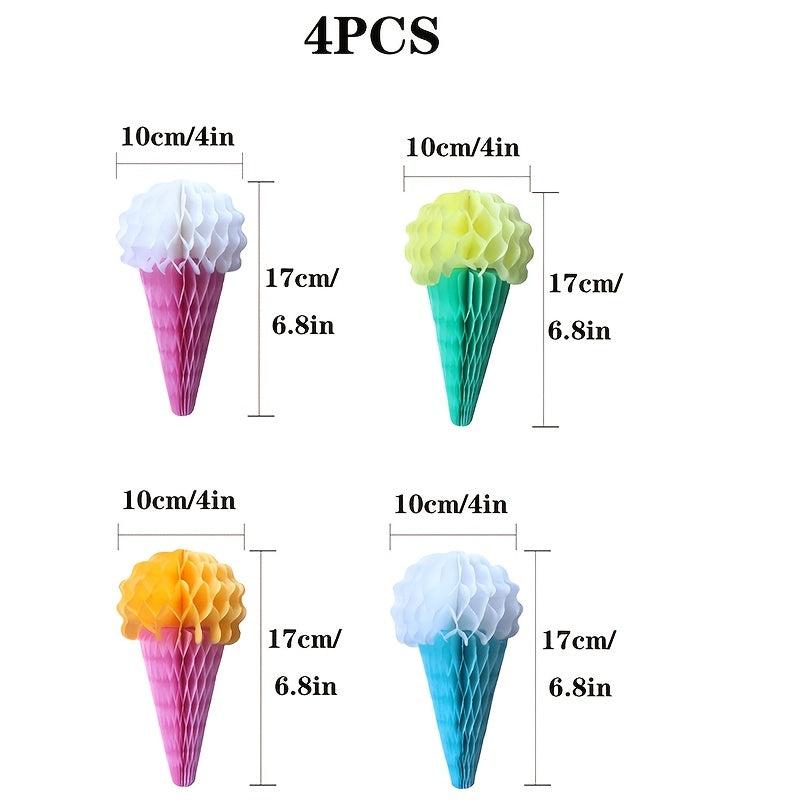 4pcs Mixed Ice Cream Honeycomb Decoration Charm Birthday Party Supplies