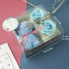 Soap Flower Towel Set with Scented Roses and Bear Towel