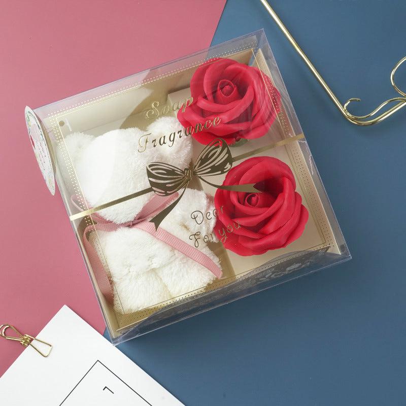 Soap Flower Towel Set with Scented Roses and Bear Towel