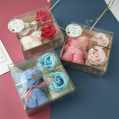 Soap Flower Towel Set with Scented Roses and Bear Towel