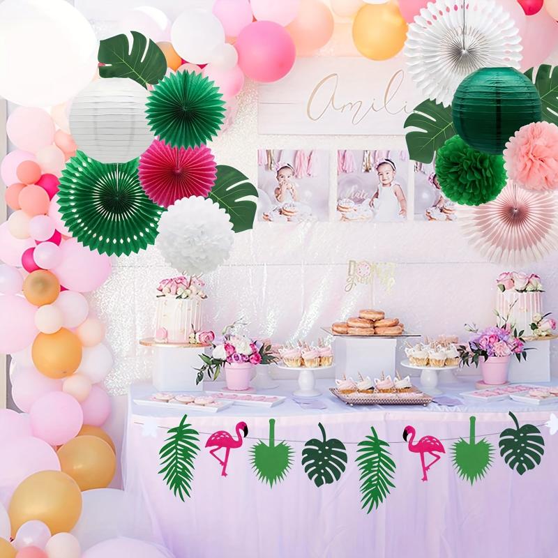 14pcs Flamingo Palm Leaves Party Decorations Set