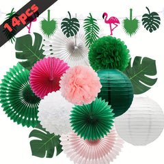 14pcs Flamingo Palm Leaves Party Decorations Set