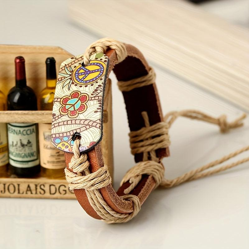 Men's Hemp Rope Bracelet with Cowhide High Vintage Style