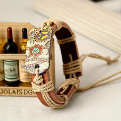 Men's Hemp Rope Bracelet with Cowhide High Vintage Style