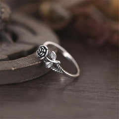 Vintage Rose Flower Ring Silver Plated Jewelry