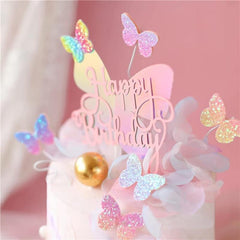 12pcs Gradient Butterfly Cake Toppers Rose Confetti Balloon Cake Supplies