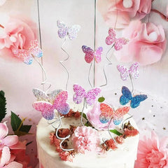 12pcs Gradient Butterfly Cake Toppers Rose Confetti Balloon Cake Supplies