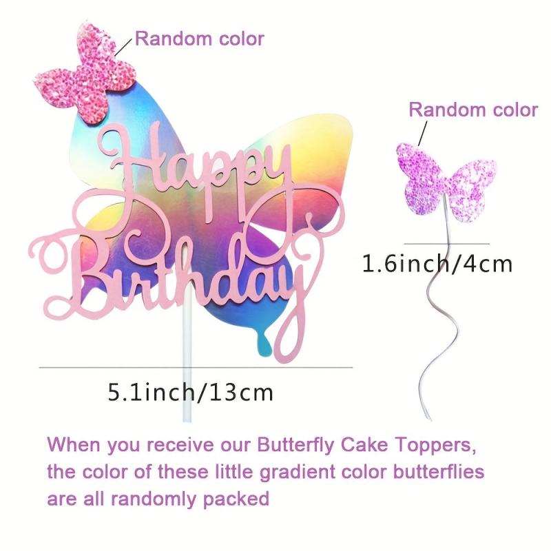 12pcs Gradient Butterfly Cake Toppers Rose Confetti Balloon Cake Supplies