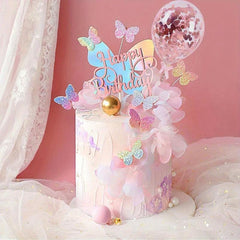 12pcs Gradient Butterfly Cake Toppers Rose Confetti Balloon Cake Supplies