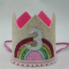 Felt Rainbow Birthday Party Crown 1st 2nd 3rd Happy Number Hat Unicorn