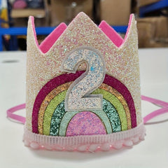 Felt Rainbow Birthday Party Crown 1st 2nd 3rd Happy Number Hat Unicorn