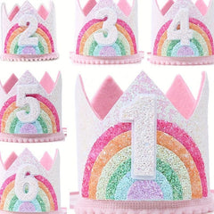 Felt Rainbow Birthday Party Crown 1st 2nd 3rd Happy Number Hat Unicorn