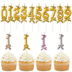 1pc 0 9 Number Birthday Candles Crown Bow Cake Topper