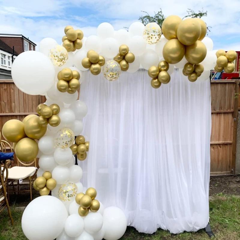 120pc Retro Platinum Red Golden Balloon Party Set with 10 Metal Texture Decor