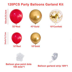 120pc Retro Platinum Red Golden Balloon Party Set with 10 Metal Texture Decor