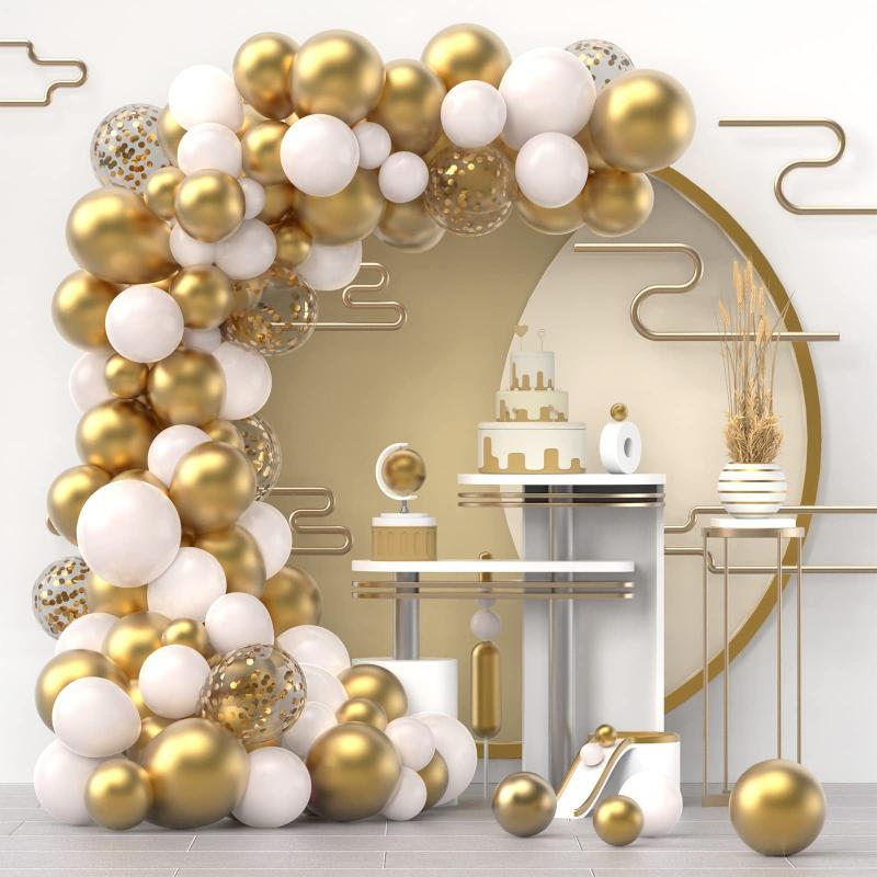 120pc Retro Platinum Red Golden Balloon Party Set with 10 Metal Texture Decor