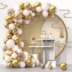 120pc Retro Platinum Red Golden Balloon Party Set with 10 Metal Texture Decor