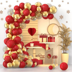 120pc Retro Platinum Red Golden Balloon Party Set with 10 Metal Texture Decor