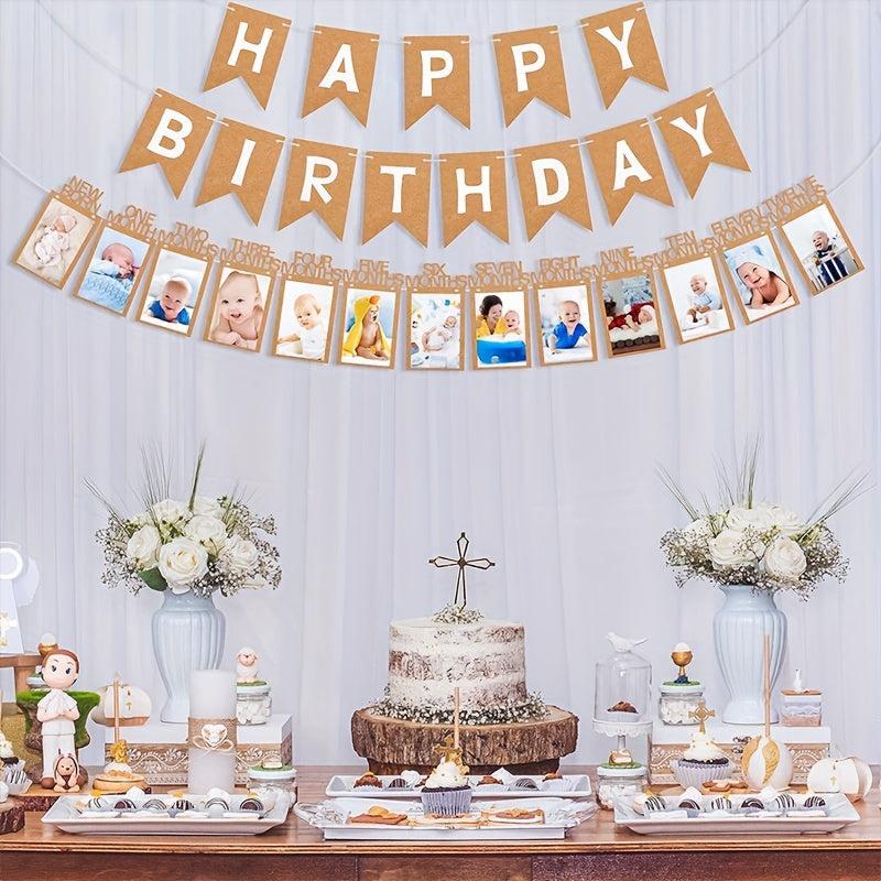 1st Birthday Photo Banner For Baby - Monthly Milestones Garland