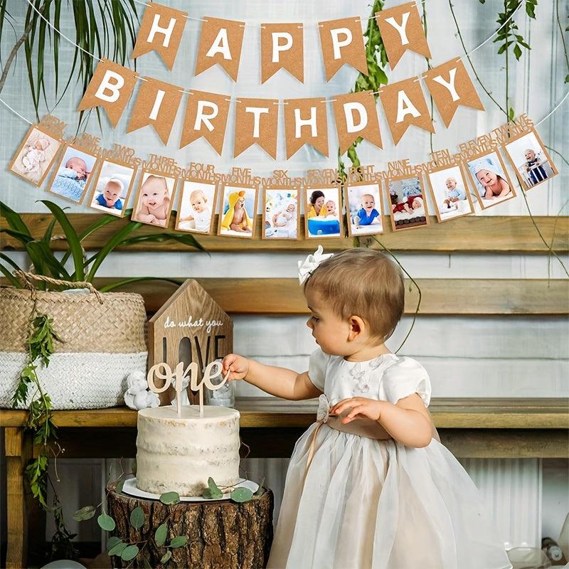 1st Birthday Photo Banner For Baby - Monthly Milestones Garland