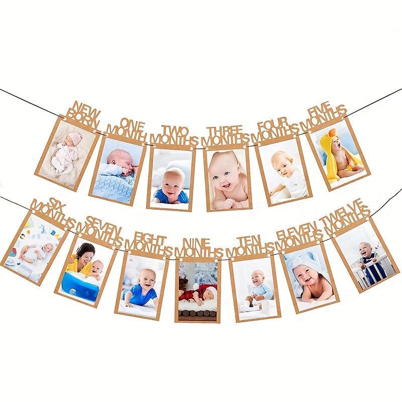 1st Birthday Photo Banner For Baby - Monthly Milestones Garland