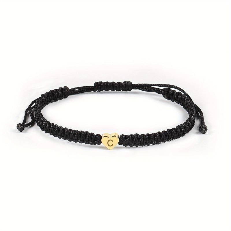 Heart Initial Bracelet Rope Braided Adjustable Jewelry for Women