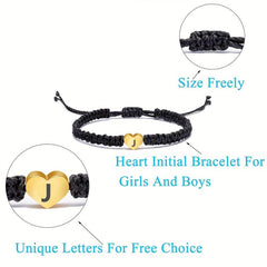Heart Initial Bracelet Rope Braided Adjustable Jewelry for Women