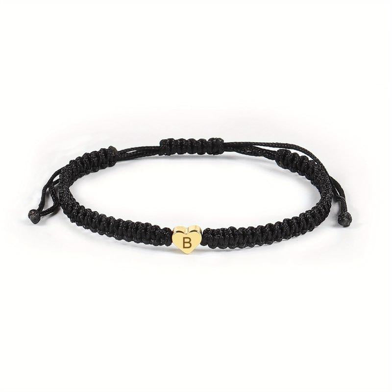 Heart Initial Bracelet Rope Braided Adjustable Jewelry for Women