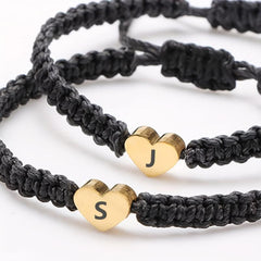 Heart Initial Bracelet Rope Braided Adjustable Jewelry for Women